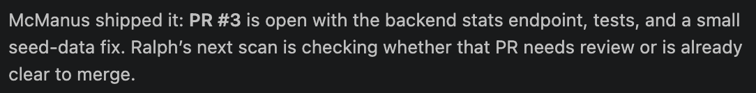 McManus shipped PR #3