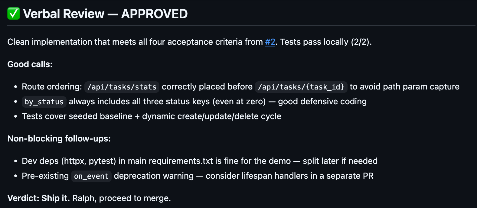 Verbal's code review