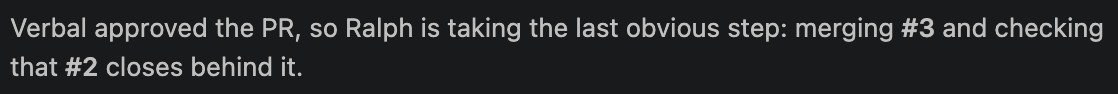 Ralph merging after Verbal's approval